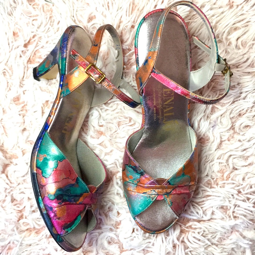 🌈VTG metallic water color open toe heels